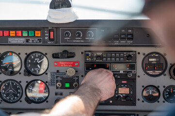cockpit with pilots hand