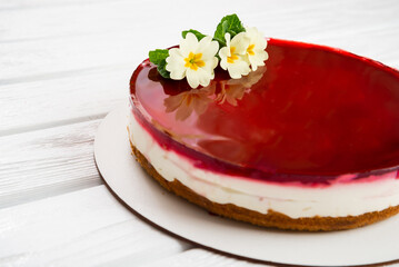 Closeup of Homemade Strawberry Cake with Jelly