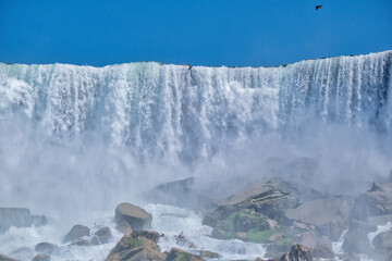 Massive amounts of water fall down at Niagara Falls