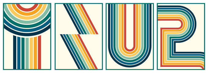 retro vintage 70s style stripes background poster lines. shapes vector design graphic 1970s retro background. abstract stylish 70s era line frame illustration © Art Kovalenco