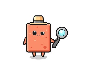 the mascot of cute brick as a detective