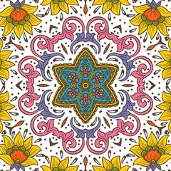 Abstract Pattern Floral Blue Pink Orange Green 428