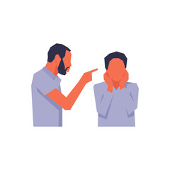 Obraz premium Abusive husband yelling at wife simple flat vector character illustration.