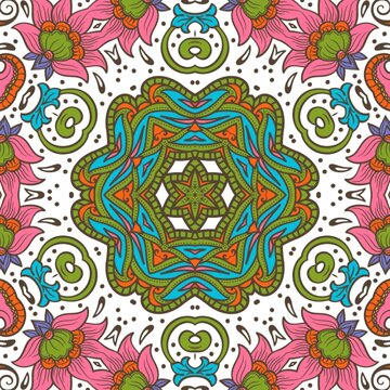 Abstract Pattern Floral Blue Pink Orange Green 433