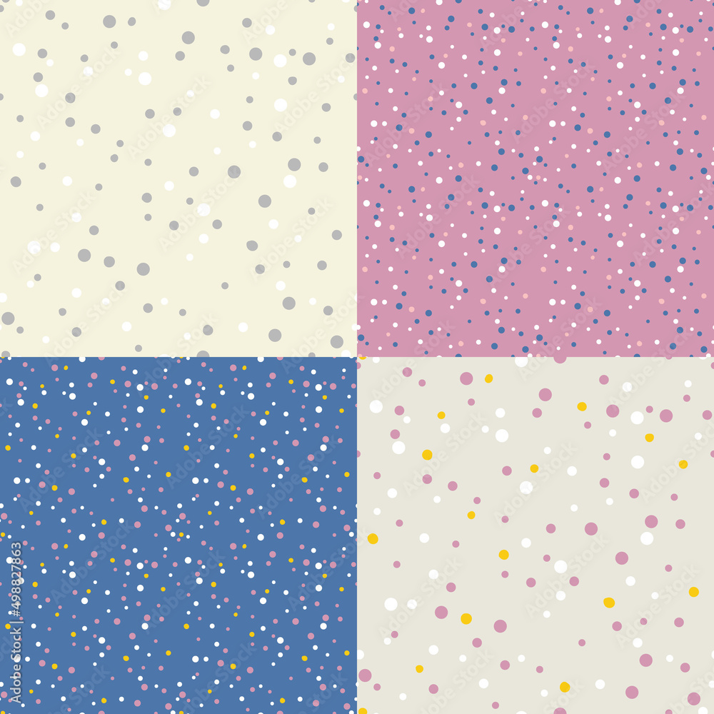 Poster Set of Colorful Polka Dot Seamless Patterns. Vector Endless Texture. Abstract Party Pattens with Confetti