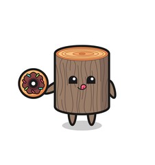 illustration of an tree stump character eating a doughnut