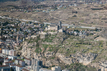 Fototapeta premium aerial view of Château de Valère in Sion