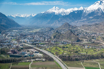 aerial view of vineyards in sion in valais