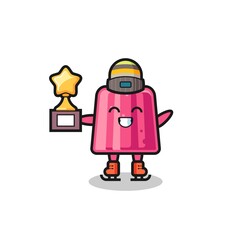jelly cartoon as an ice skating player hold winner trophy