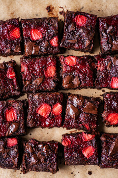 Homemade Strawberry Brownies in cubes