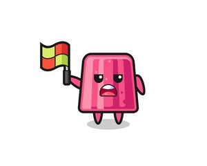 Naklejka premium jelly character as line judge putting the flag up