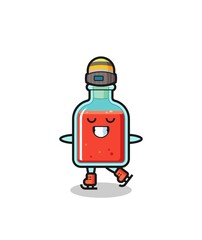 square poison bottle cartoon as an ice skating player doing perform