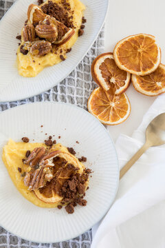 Orange Curd Chocolate Crumble And Candied Pecans