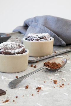 Two Chocolate Souffles on a baking tray