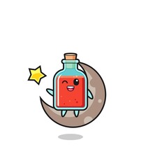 illustration of square poison bottle cartoon sitting on the half moon