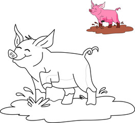 vector drawing of cartoon pig, for coloring book.