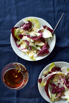 Salad with radicchio, chicory and parmesan
