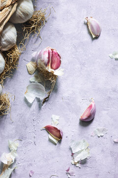 Details of a garlic clove on a light background