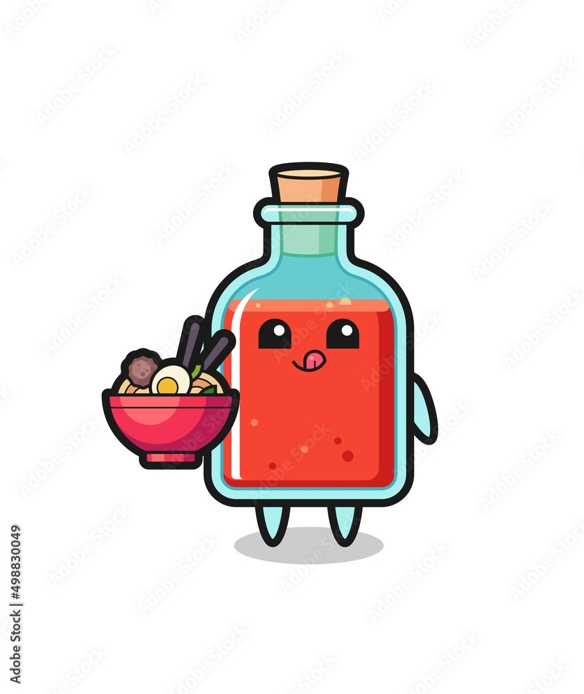 Wall mural cute square poison bottle character eating noodles