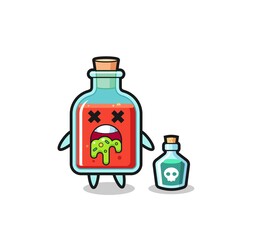 illustration of an square poison bottle character vomiting due to poisoning