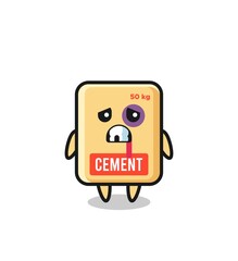 injured cement sack character with a bruised face