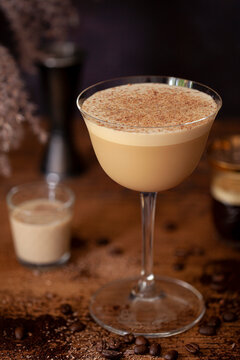 An Espresso And Irish Cream Martini Garnished With Grated Chocolate.