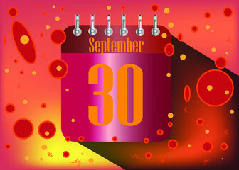30 September. Calendar icon for the days of the month with fire and hot flames