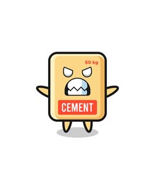 wrathful expression of the cement sack mascot character