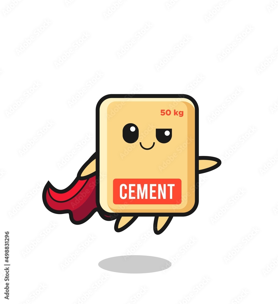 Sticker cute cement sack superhero character is flying