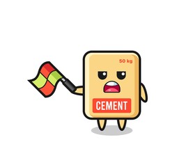 cement sack cartoon as the line judge hold the flag up at a 45 degree angle