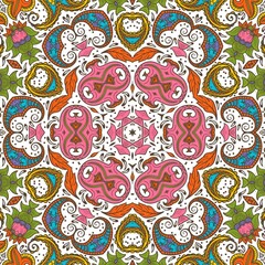 Naklejka premium Abstract Pattern Floral Blue Pink Orange Green 74