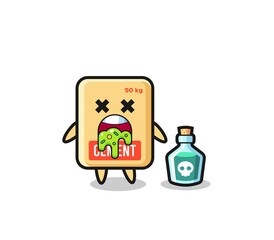 illustration of an cement sack character vomiting due to poisoning