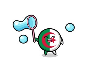 happy algeria flag cartoon playing soap bubble