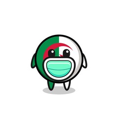 cute algeria flag cartoon wearing a mask