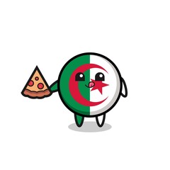 cute algeria flag cartoon eating pizza