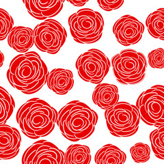 Spring colorful vector illustration with red roses. Cartoon style. Design for fabric, textile, paper. Holiday print for Easter, Birthday, 8 March. Flowers with leaves