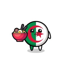 cute algeria flag character eating noodles