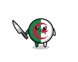 cute algeria flag mascot as a psychopath holding a knife