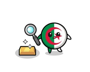 algeria flag character is checking the authenticity of the gold bullion