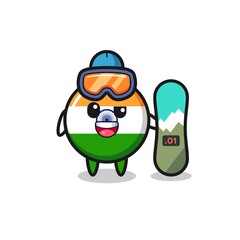 Illustration of india flag character with snowboarding style