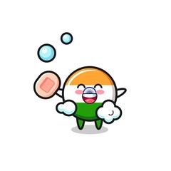 Fototapeta premium india flag character is bathing while holding soap