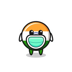 cute india flag cartoon wearing a mask