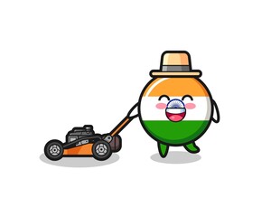 Fototapeta premium illustration of the india flag character using lawn mower