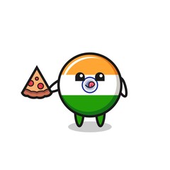 cute india flag cartoon eating pizza