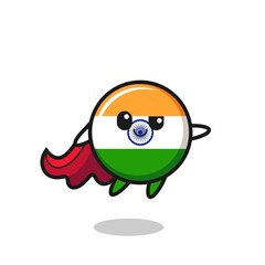 cute india flag superhero character is flying