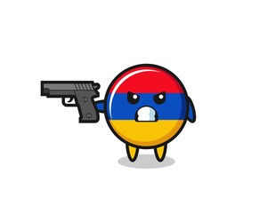 the cute armenia flag character shoot with a gun