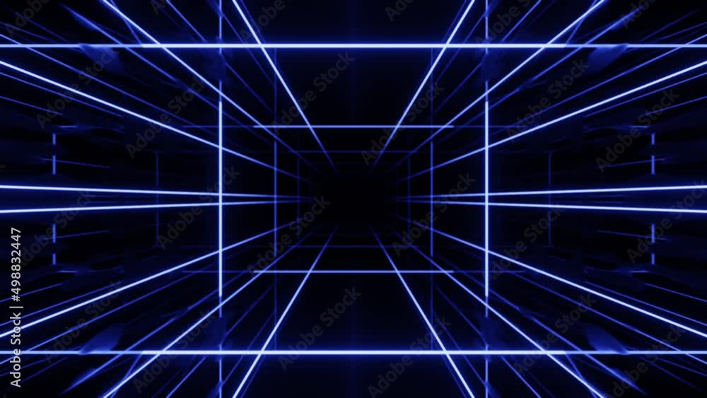 Poster 4k seamless looped animation. fly through mirror symmetrical tunnel with neon pattern, sci fi glow p