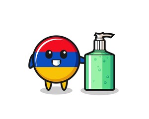 cute armenia flag cartoon with hand sanitizer