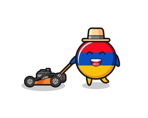 illustration of the armenia flag character using lawn mower