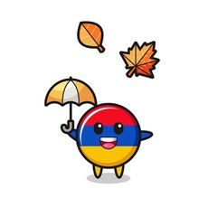 cartoon of the cute armenia flag holding an umbrella in autumn